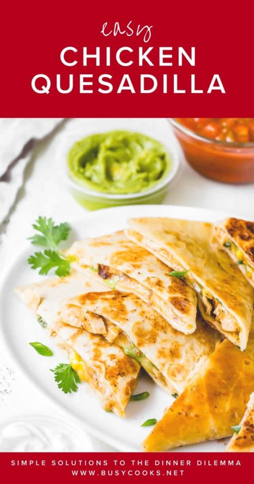 Got leftover chicken? Make these easy cheesy chicken quesadilla with leftover rotisserie chicken. Quick and easy dinner in minutes! #quickdinnerrecipe #busycooks #chickenquesadilla 