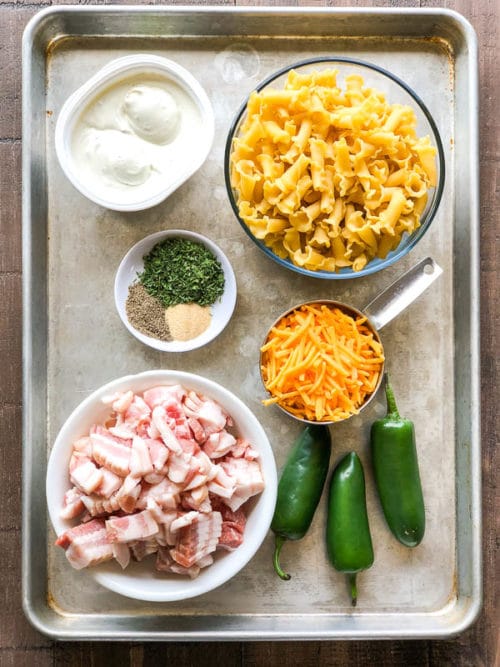 Everything you need for incredibly delicious and easy jalapeno popper pasta salad! Simple ingredients for a powerful flavor! #pastasalad #sidedish #quickpastasalad #easypastasalad #jalapenopopper #busycooks