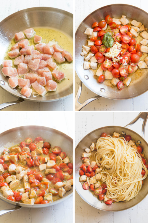 Step by step instructions for quick and easy chicken tomato pasta, a perfect weeknight dinner for the whole family.