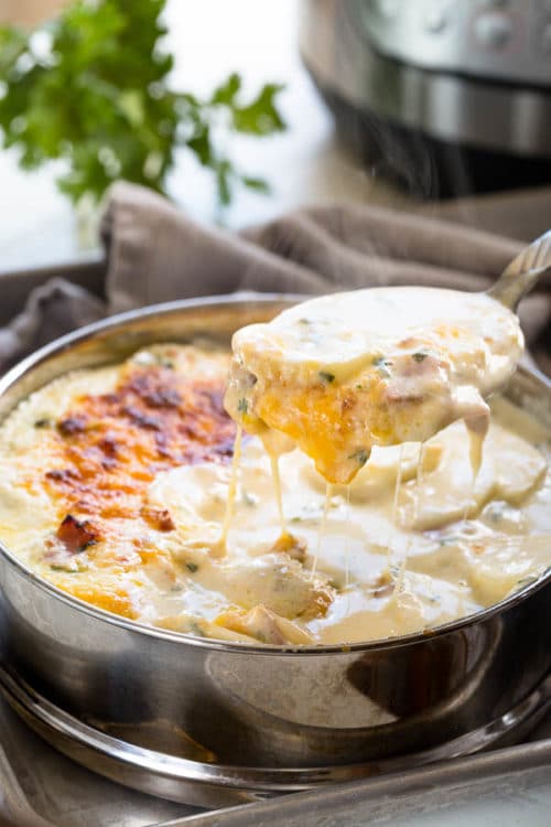 Instant Pot scalloped potatoes are rich, creamy and irresistibly cheesy, it is an instant comfort dish ready in less than 45 minutes!
