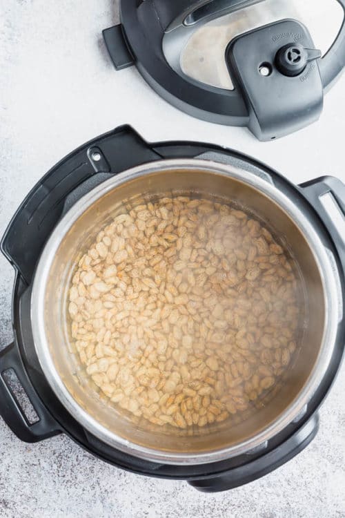 Quick and easy way to cook pinto beans in an Instant Pot without presoaking. #pintobeans #drybeans #instantpotrecipe #busycooks