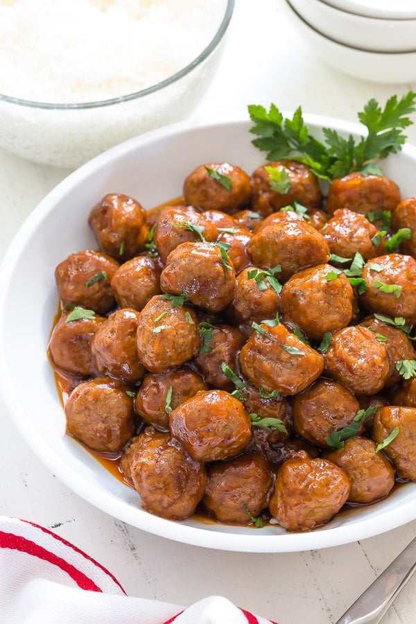 A bowl of beer BBQ meatballs. 