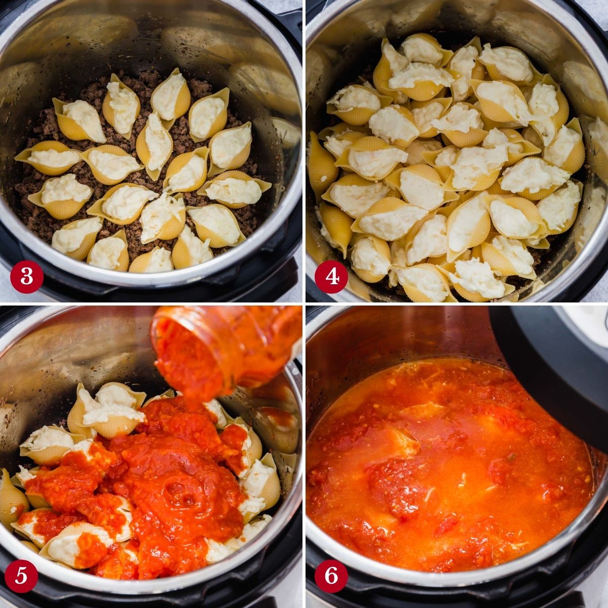 Step by step Instant Pot stuffed Shells cooking the pasta.