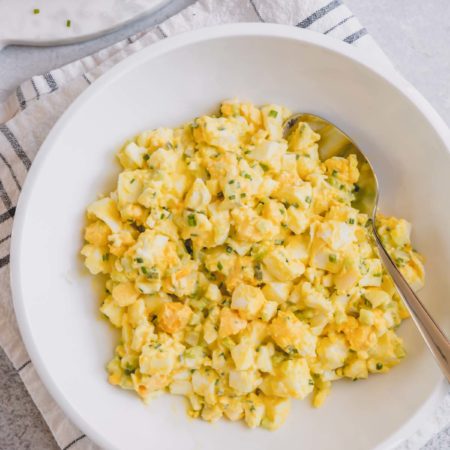 Instant Pot egg salad in a white plate.