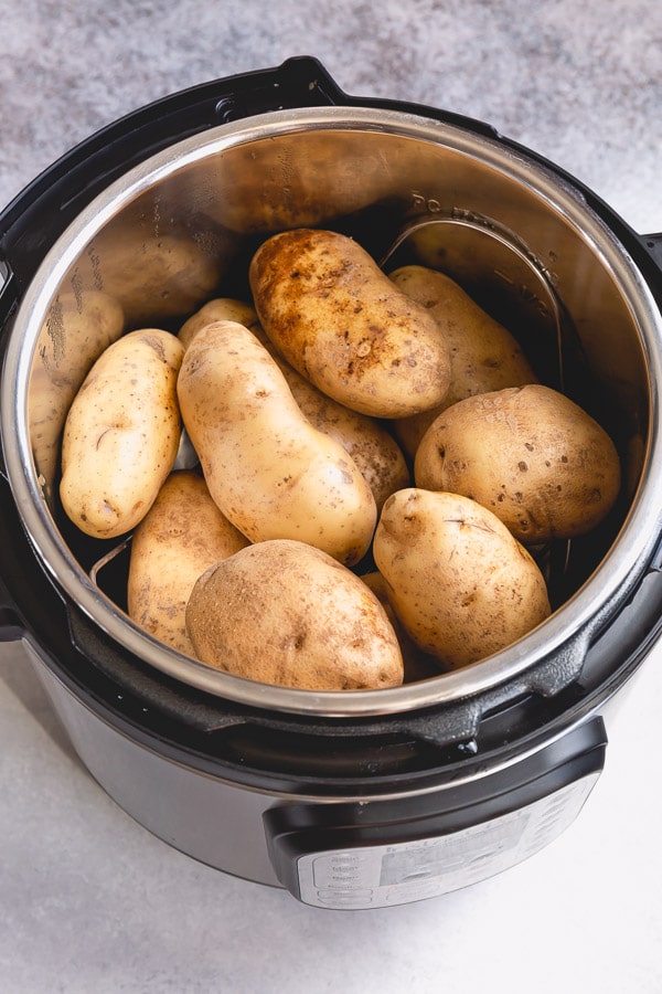 Instant Pot full of russet potatoes.