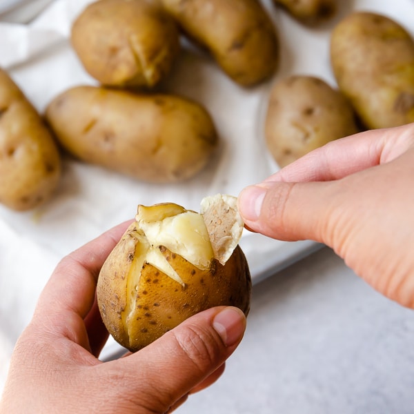 Potato skin being peeled. 