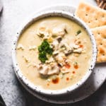 This super easy oyster stew is thick, creamy and rich! While most oyster stew recipes don't call for potatoes, we find ours even better with it. #oysterstew #seafood #seafoodstew