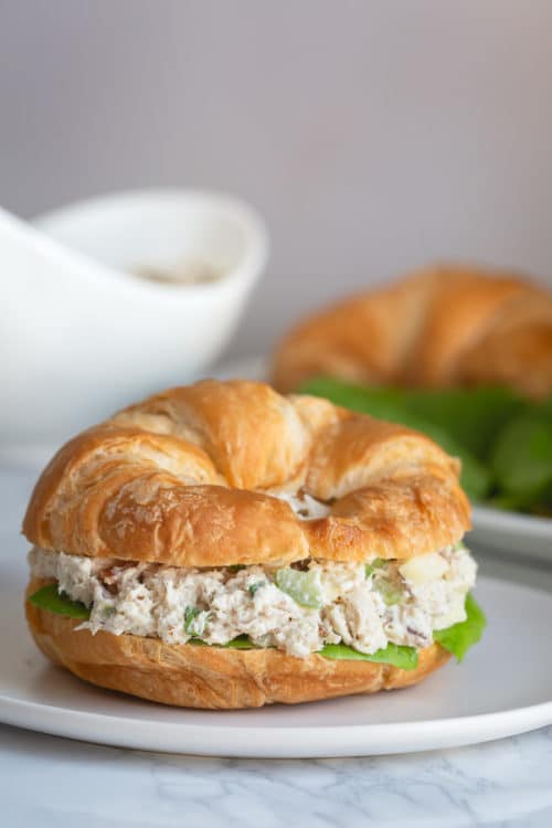 Croissant turkey salad sandwich is a fancy spin on a regular sandwich. #turkeysalad #salad #chickensalad #leftoverturkey