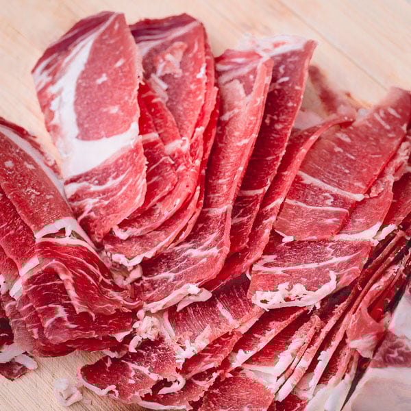 Thinly sliced ribeye steak for easy Philly cheesesteaks. 