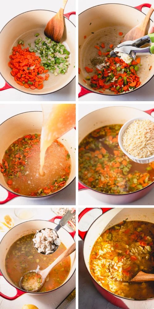 Step by step tutorial for deliciously satisfying lemon chicken orzo soup! 