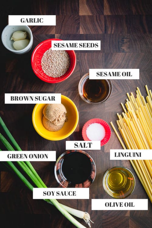 Ingredients for 15-minute Sesame Noodles, a quick and easy weeknight meal. #sesamenoodles #noodlesdish #asiannoodledish