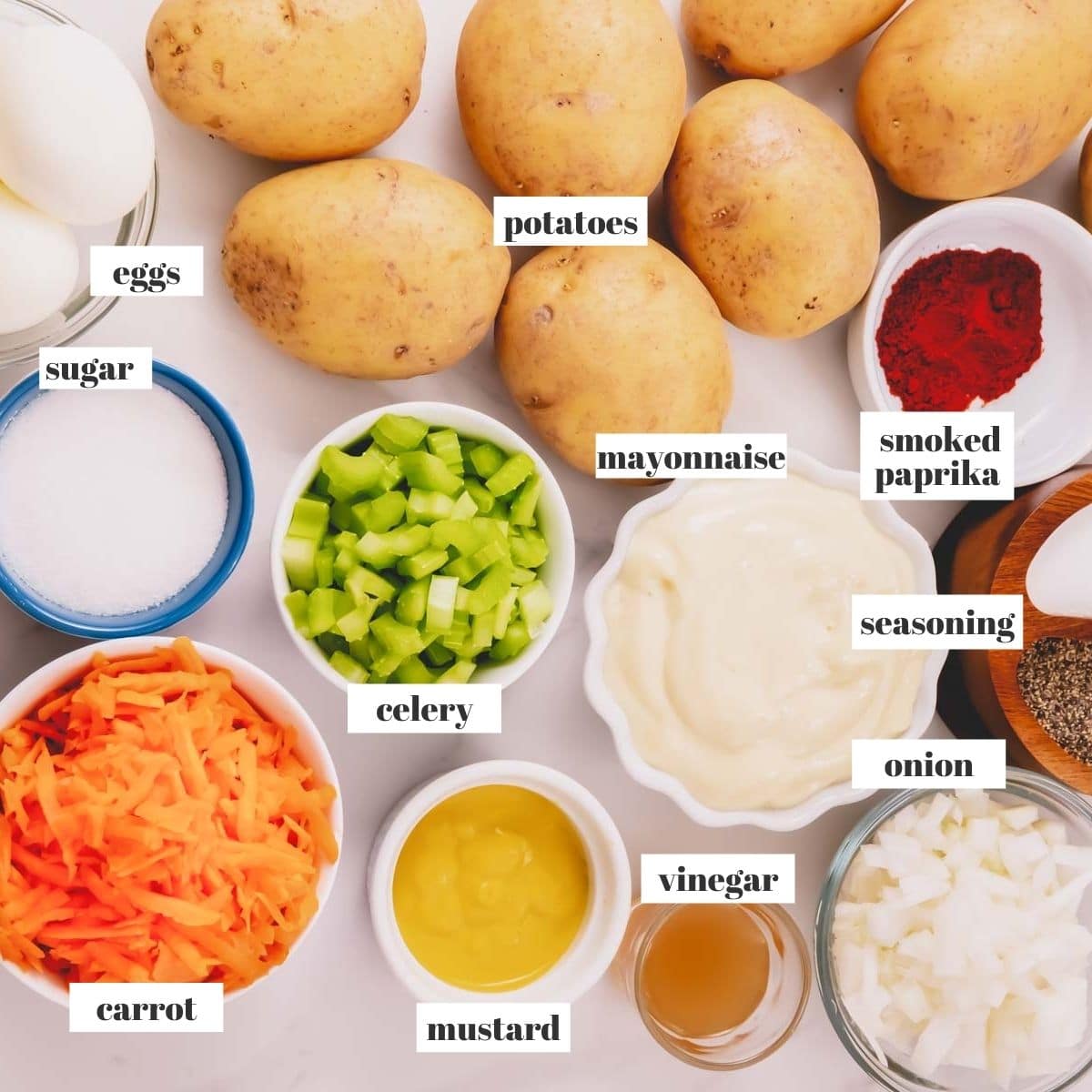 Amish potato salad ingredients.