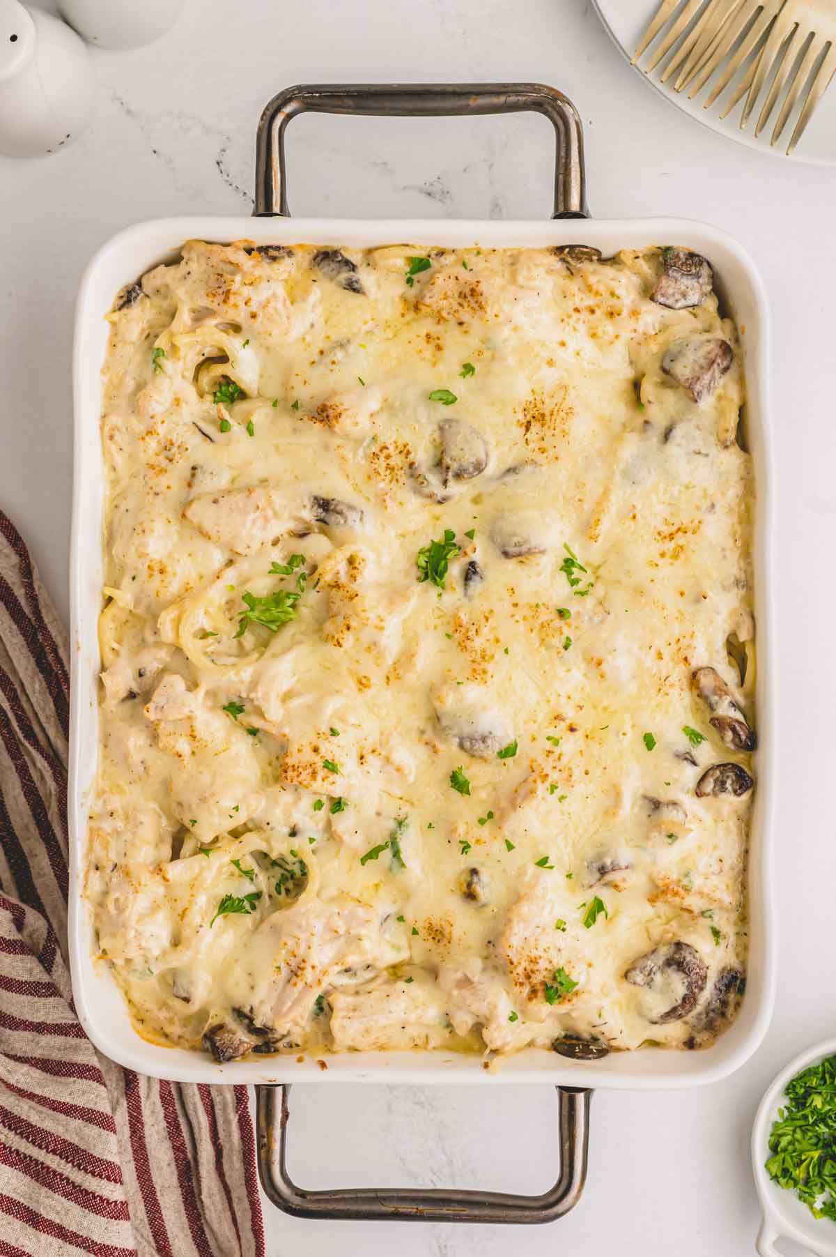 Baked turkey tetrazzini. 