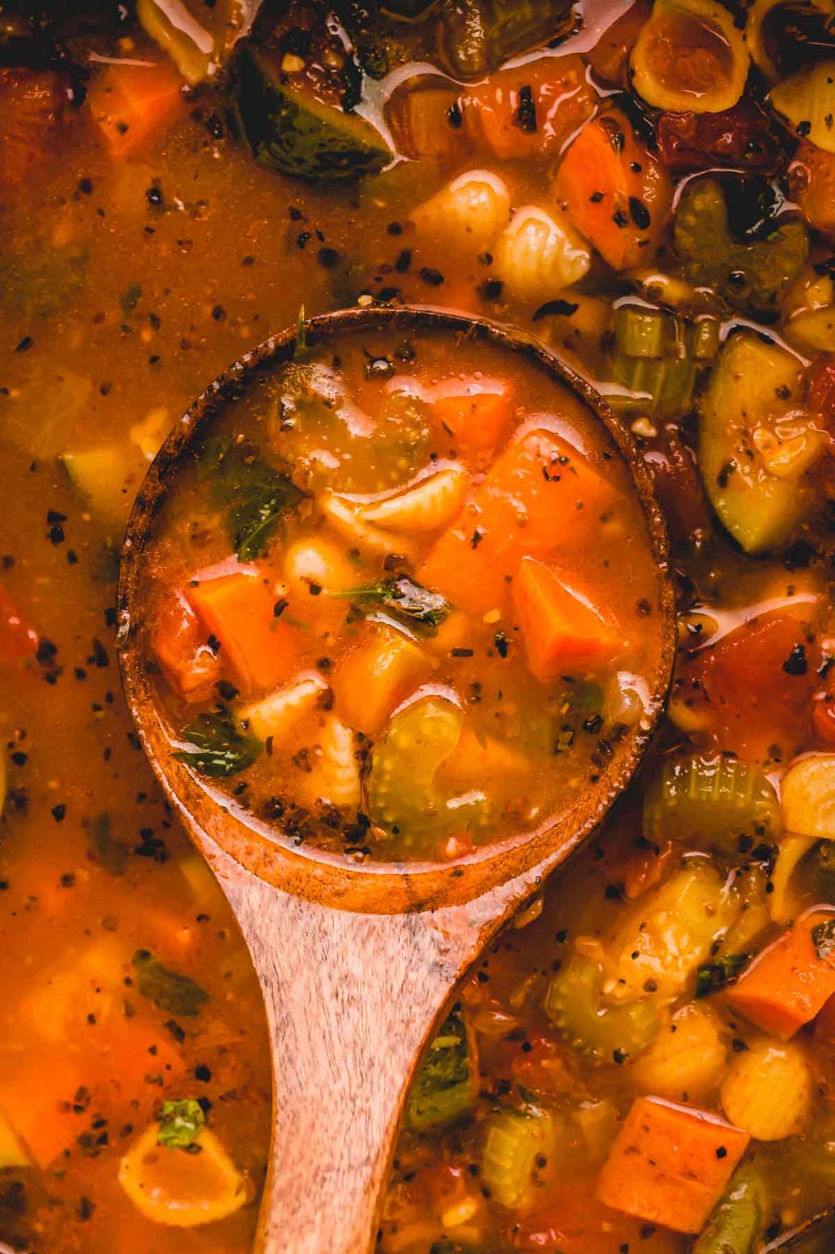 a spoonful of minestrone soup.