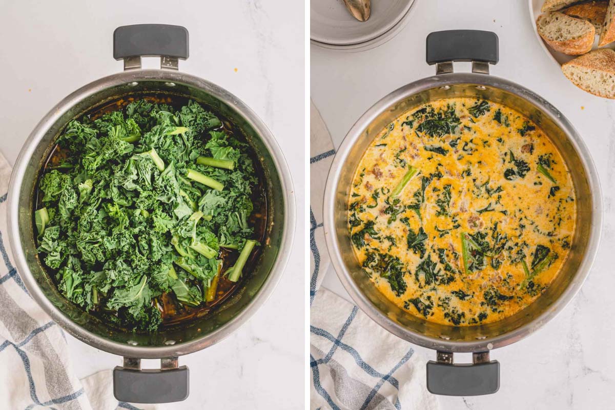 Instant pot with zuppa toscano soup in it.