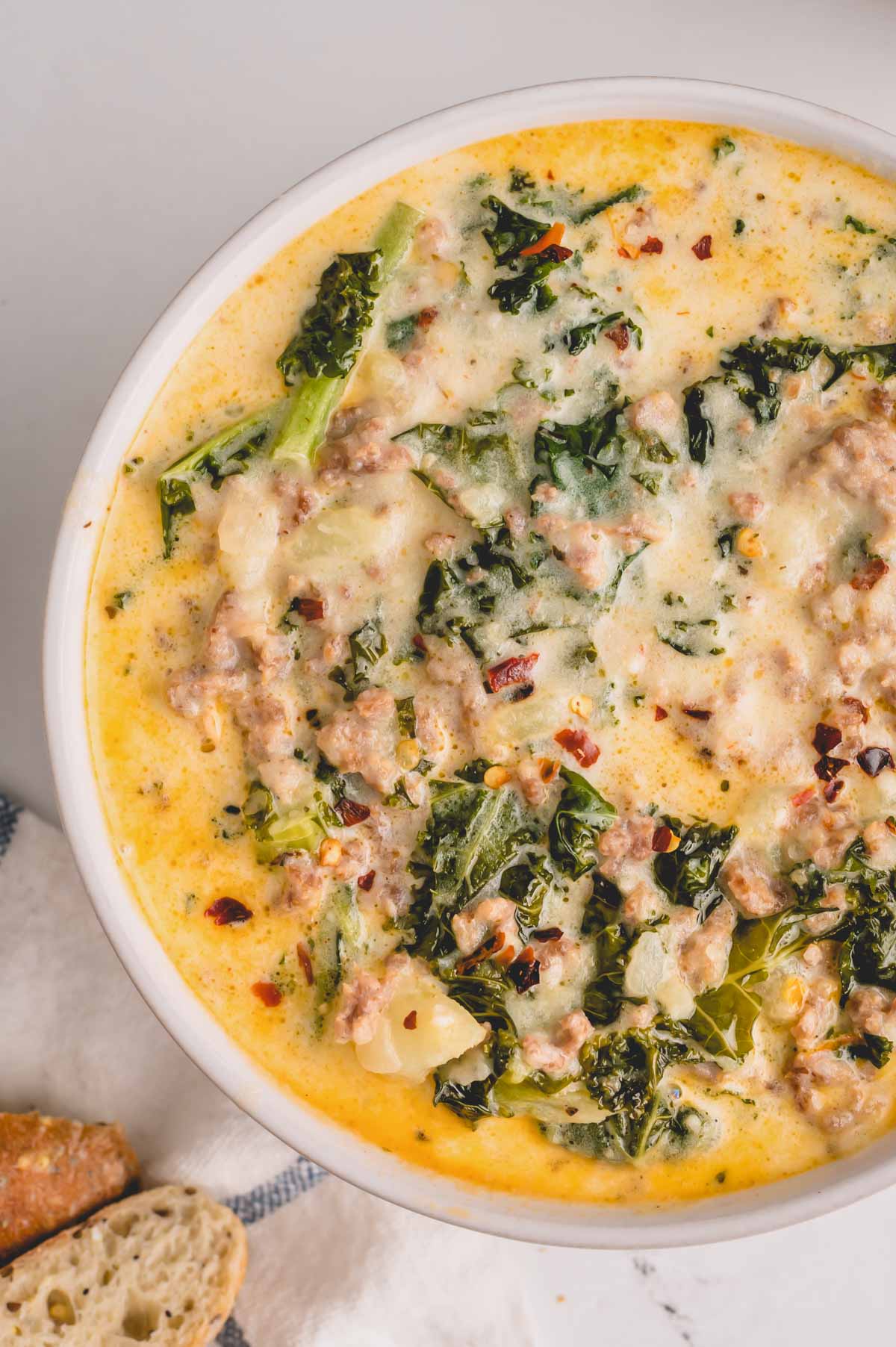 a bowl of zuppa toscano soup.