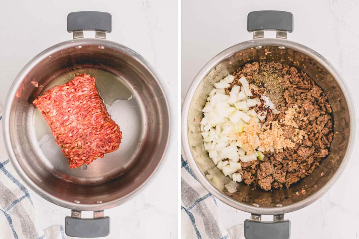 Italian sausage in instant pot with onion and spices.
