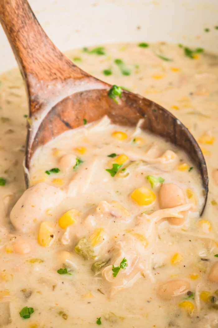a spoonful of white chicken chili.
