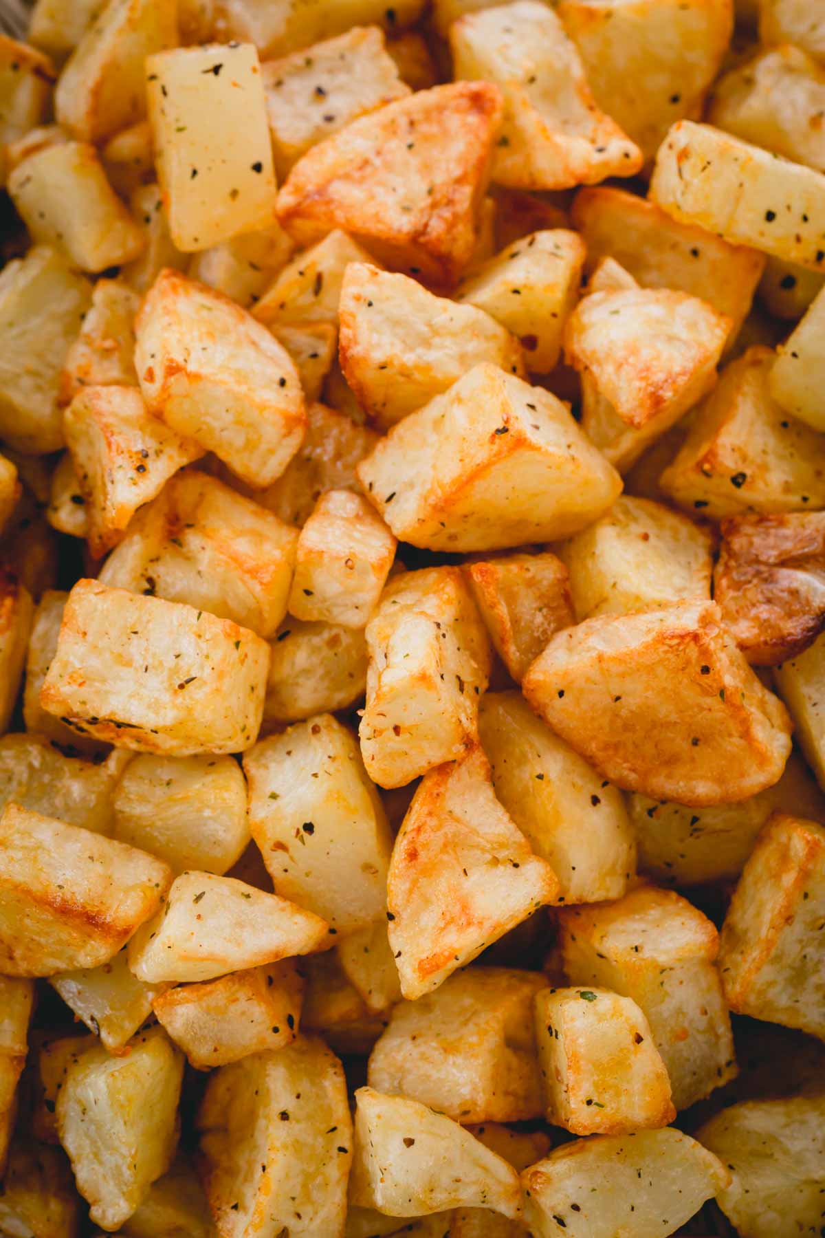 close up of air fried potatoes.