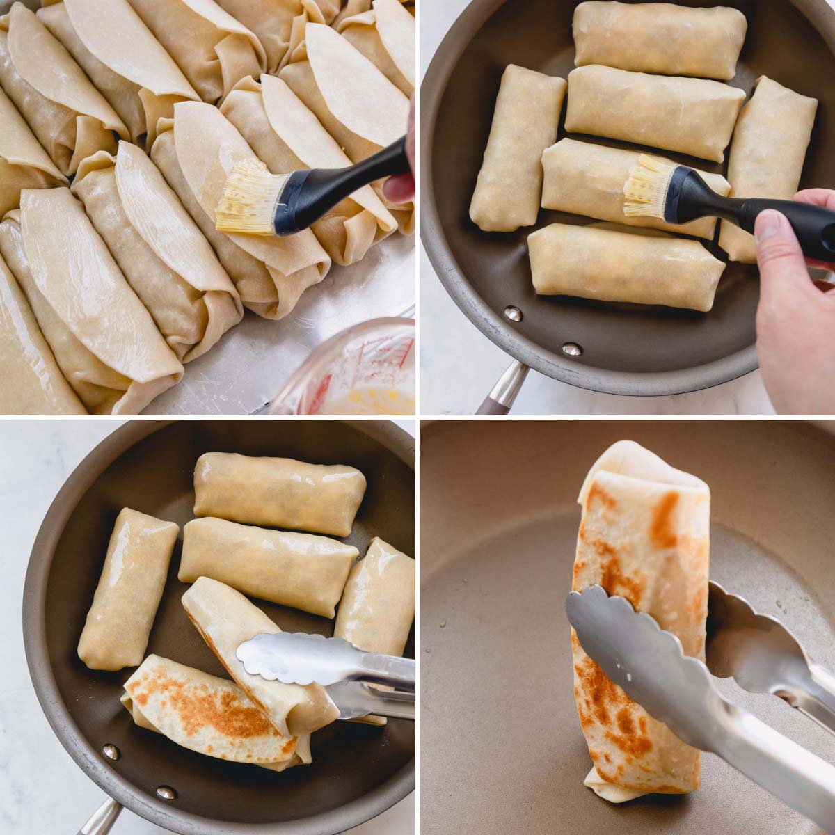 heating burritos in a hot skillet. 