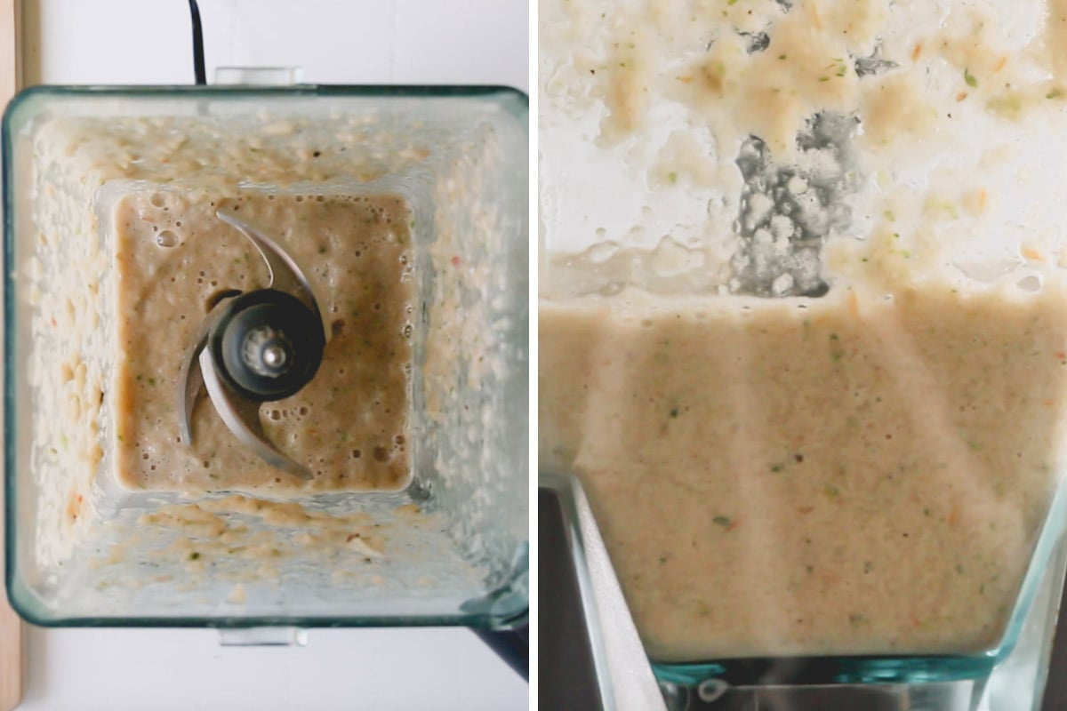 Two images of Jamaican jerk sauce in a blender.