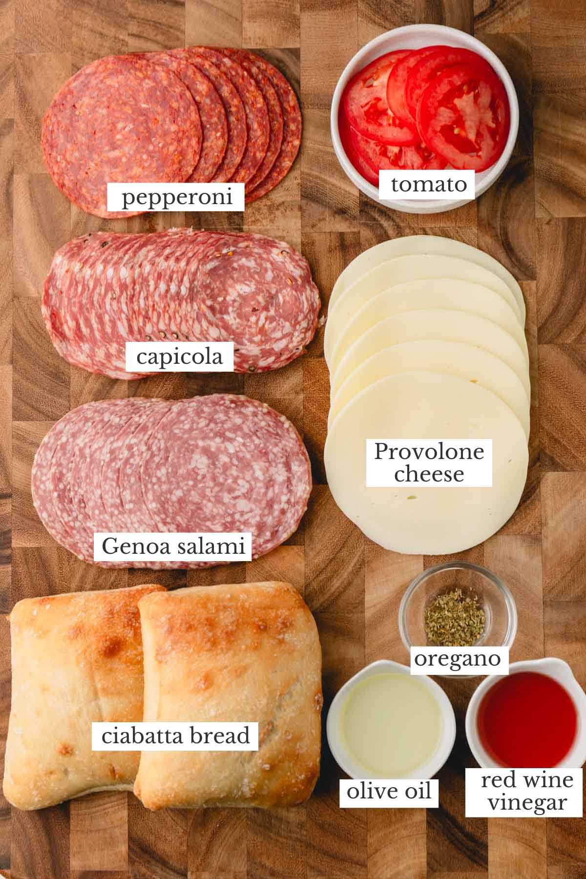 Ingredients to make Italian sandwiches.
