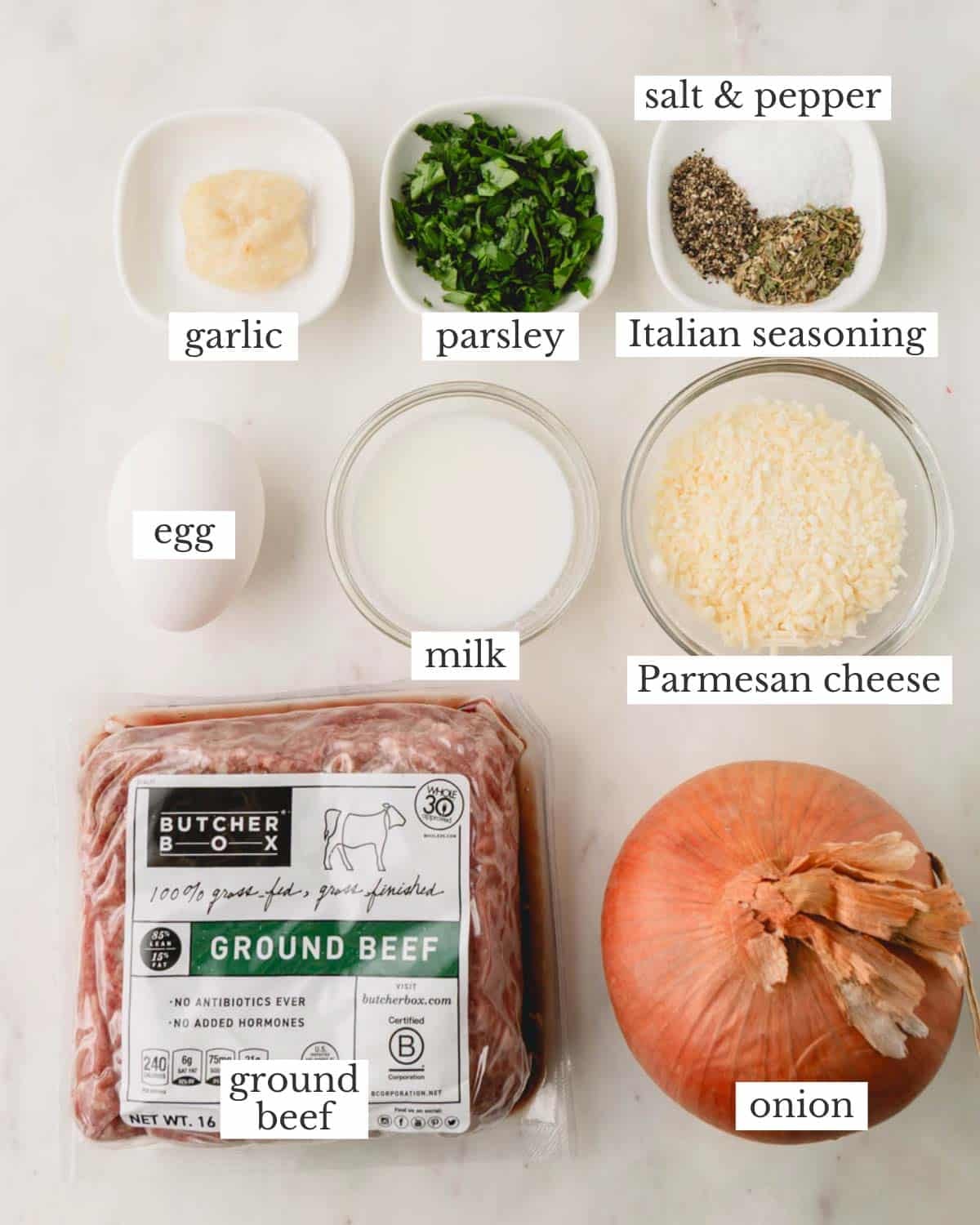 Ingredients for gluten-free meatballs.