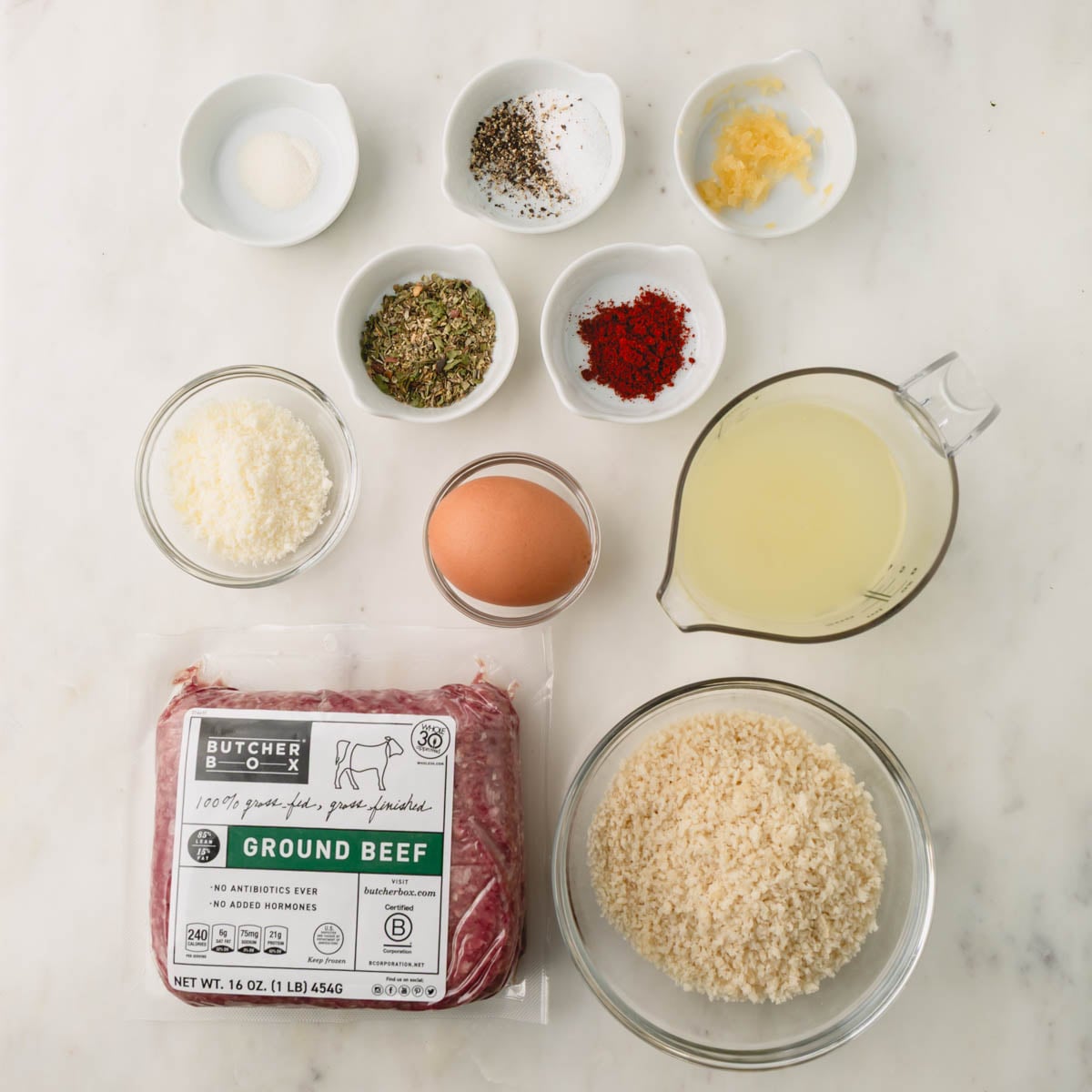 Ingredients for air fryer meatloaf.