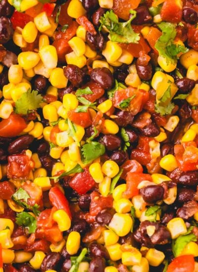 Close up image of black bean and corn salsa.