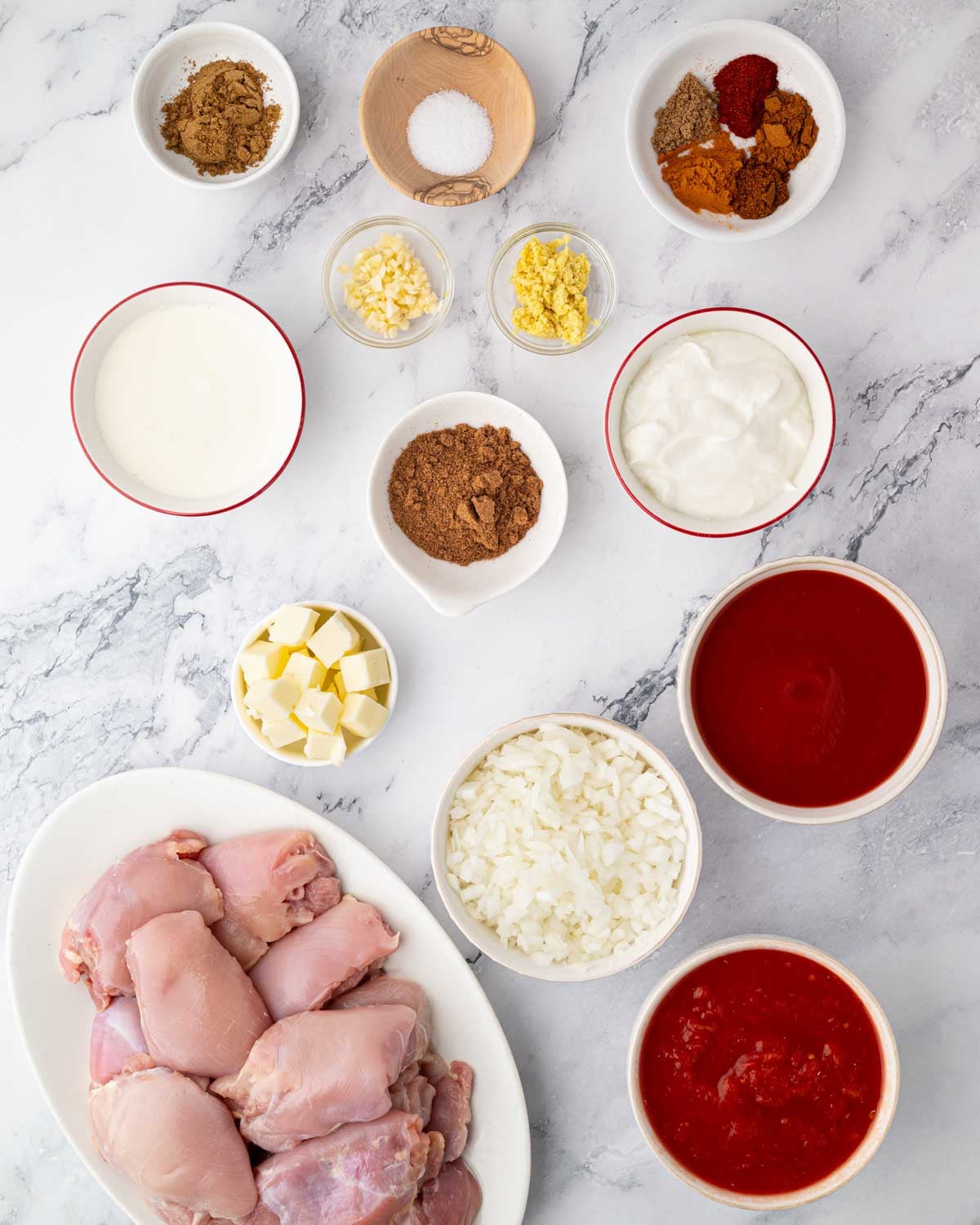 Ingredients for slow cooker butter chicken.