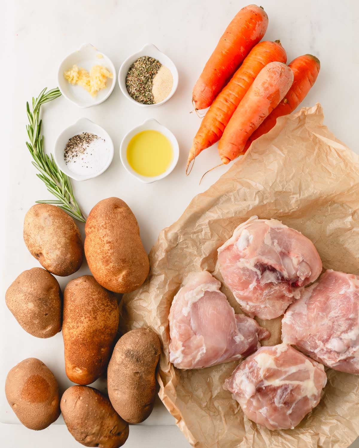 Ingredients for sheet pan chicken thighs.