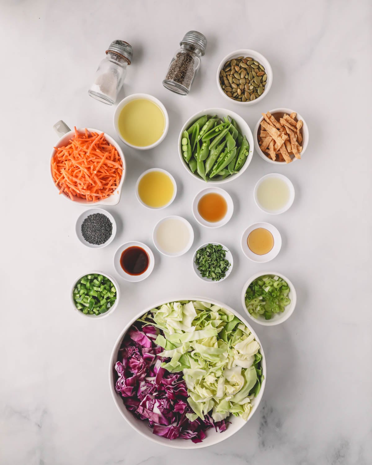Ingredients for Asian coleslaw.