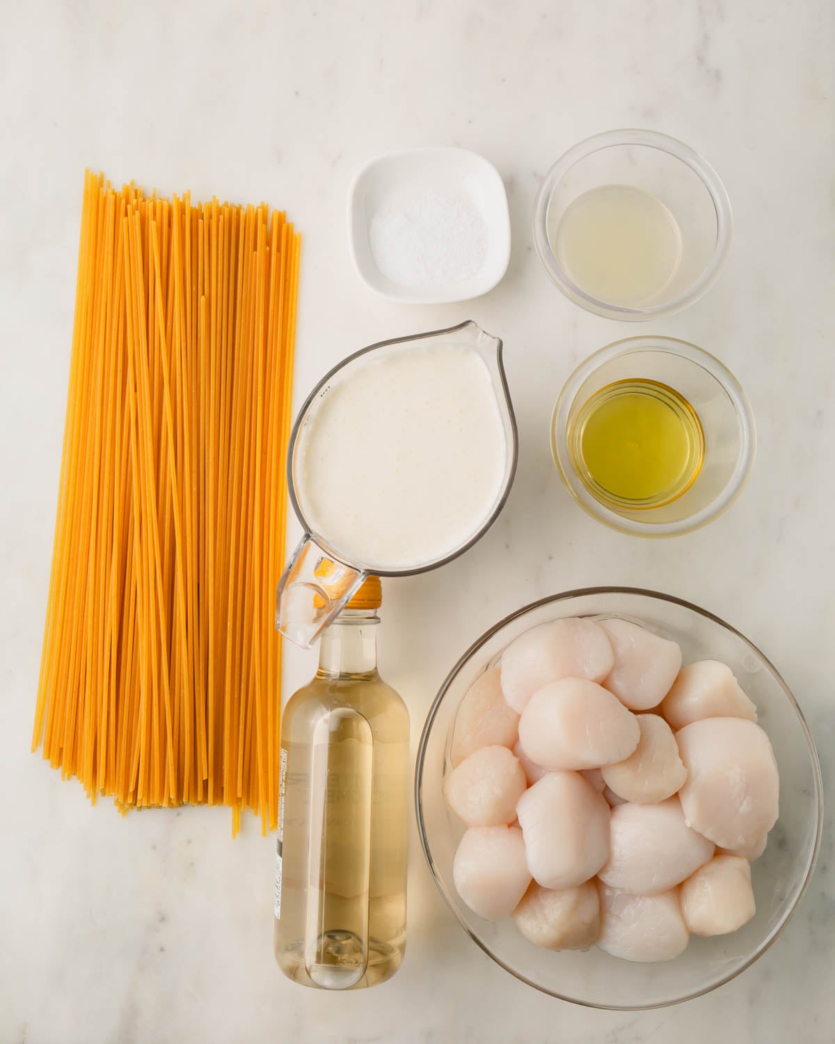 Ingredients for scallop pasta.