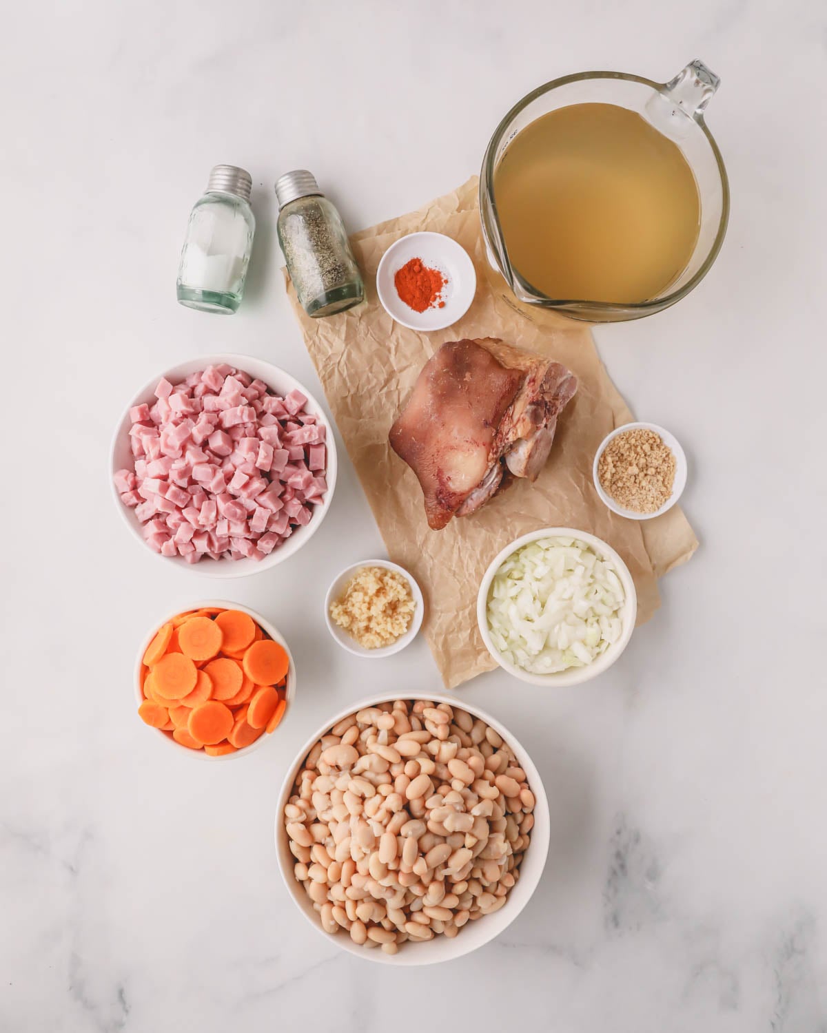 Ingredients for slow cooker ham and beans.