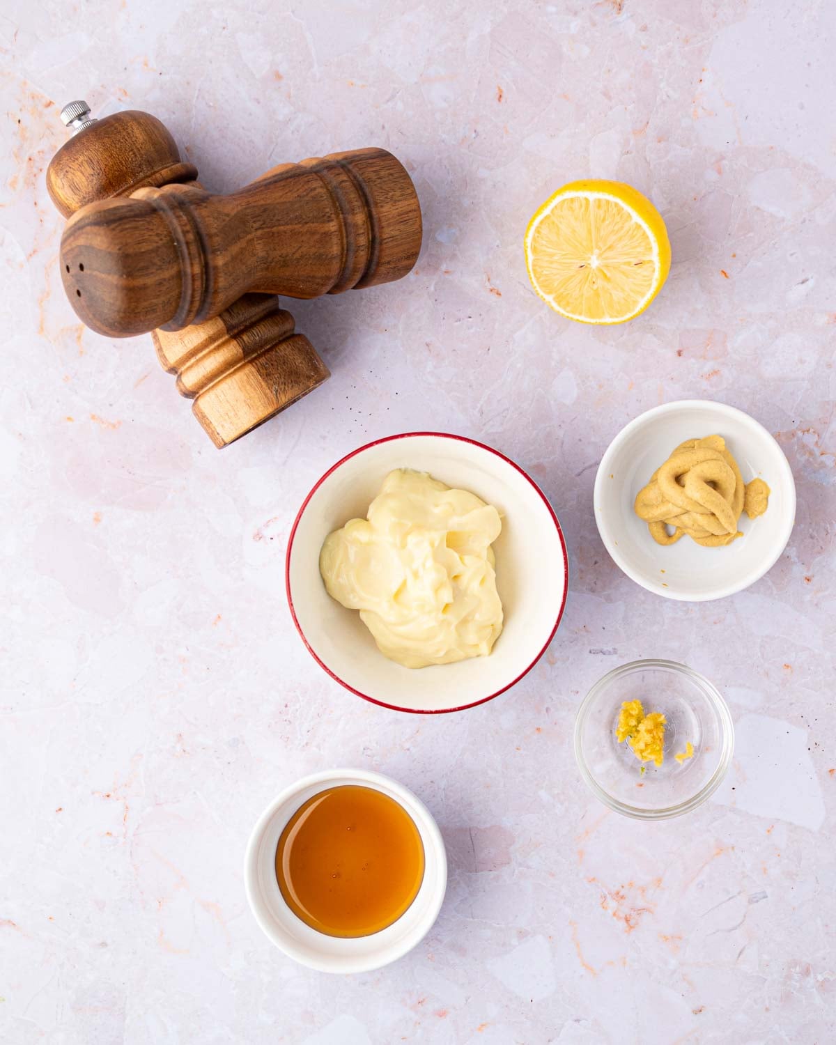 Ingredients for honey mustard aioli.