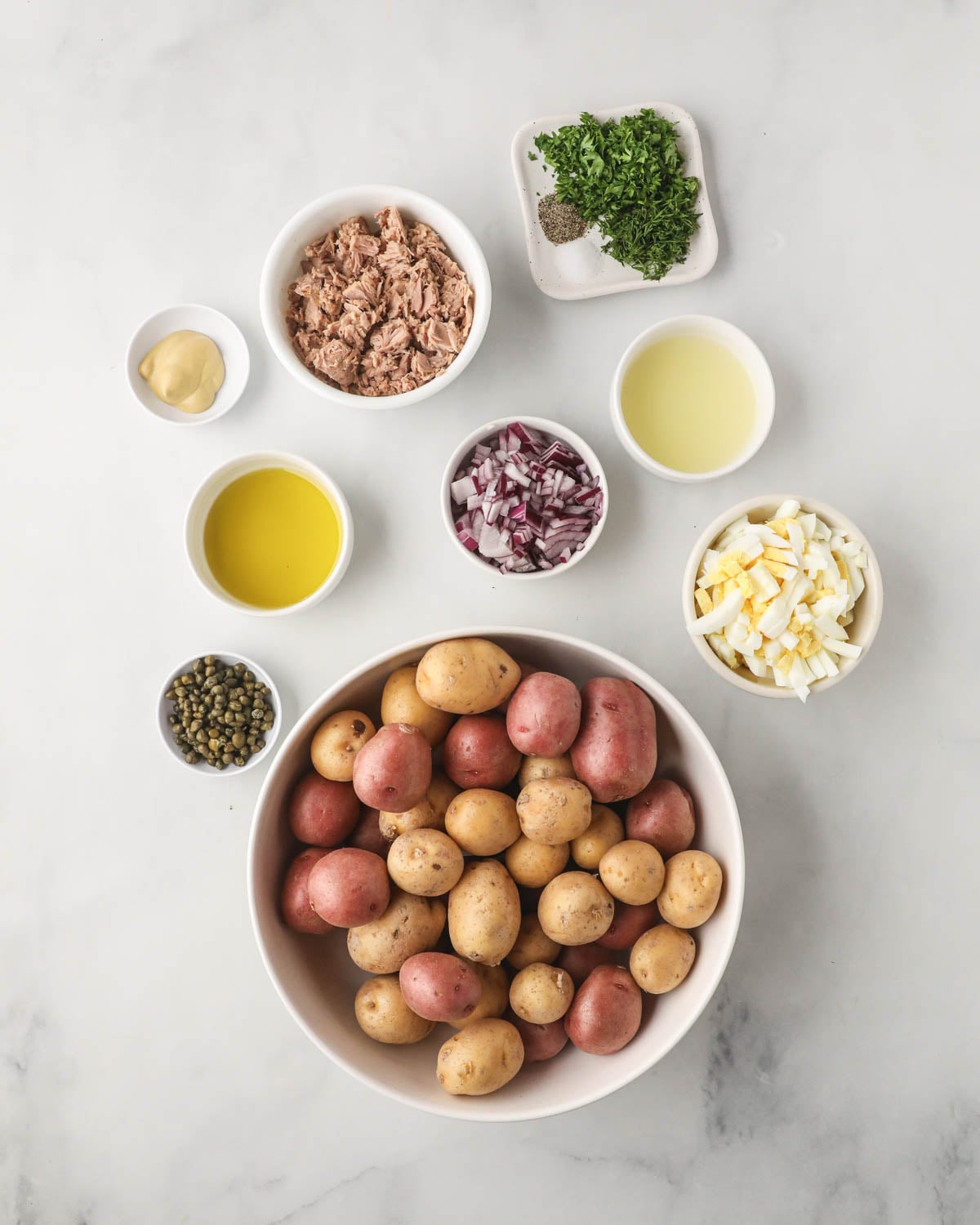 Ingredients for tuna potato salad.