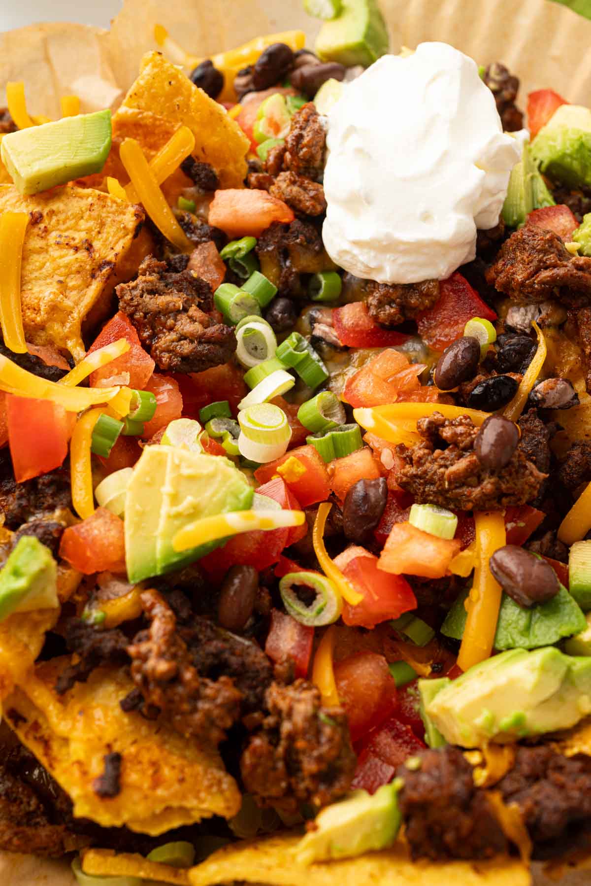 Close up image of air fryer nachos.