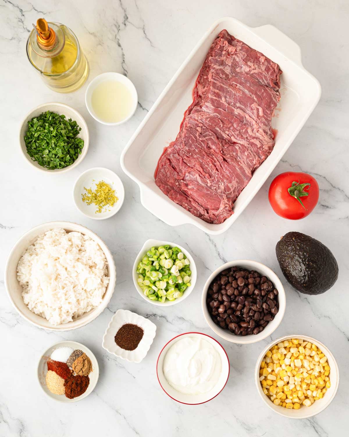 Image of steak bowl ingredients.